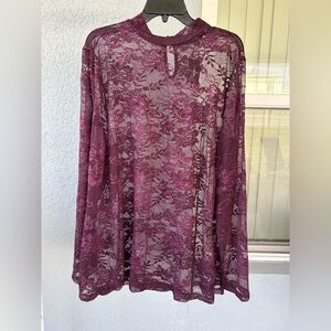 Lane Bryant NEW Stretchy Mock Neck Full Lace Long Sleeve Top Size 26/28